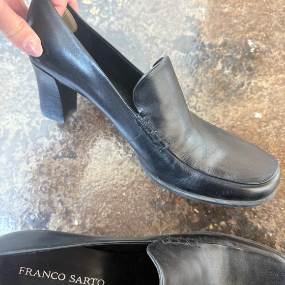 Franco Sarto Nolan Loafer Block Heel Leather Pumps Womens 9.5 Classic Office - Picture 3 of 9